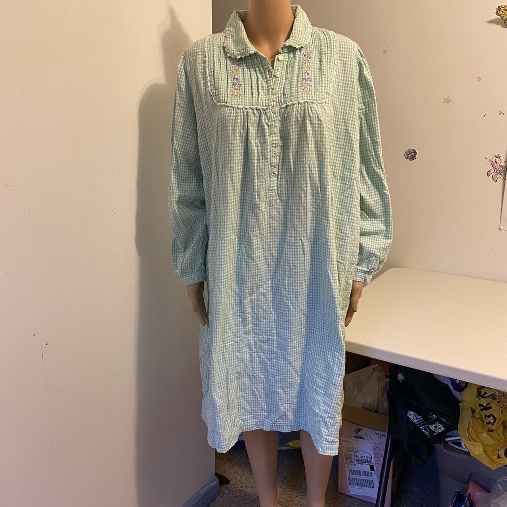 Fundamentals House Dress Nightgown Muu Muu Dress Robe Small Cotton Soft Check - Picture 6 of 8